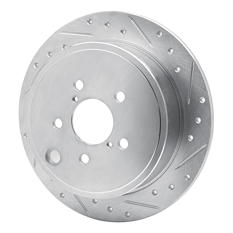 Subaru WRX Brake Rotor (1) - Rear Right - R1 Concepts - Drilled & Slotted - Silver - `08-`15
